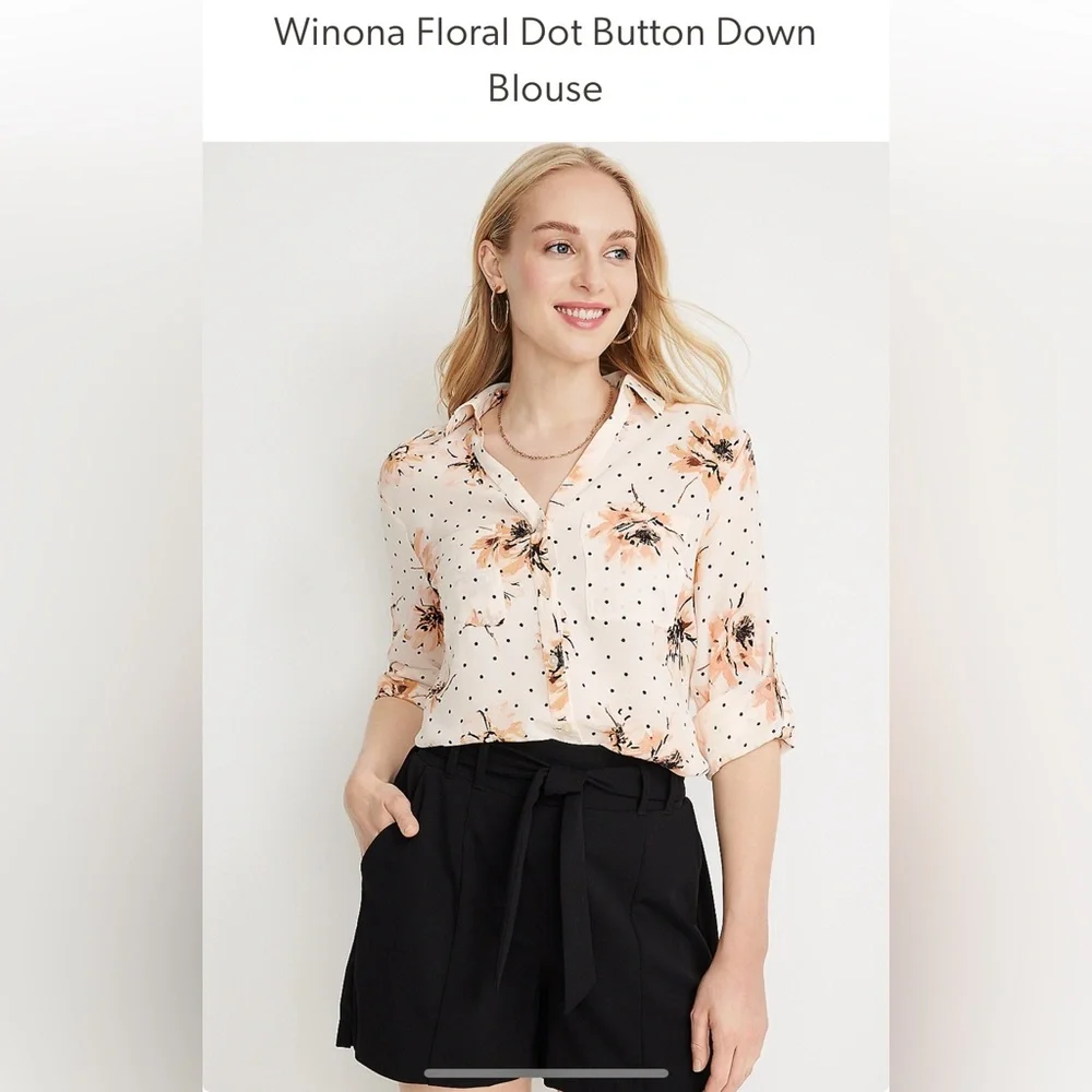 Maurices Peach Floral Polka Dot Blouse - Picture 2 of 9